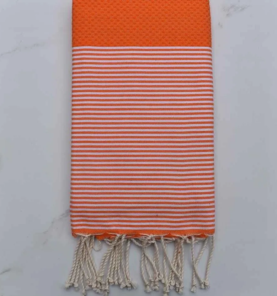 Fouta Nid d'abeille orange 100x200 cm - 100 % Coton - FOUTA TUNISIA