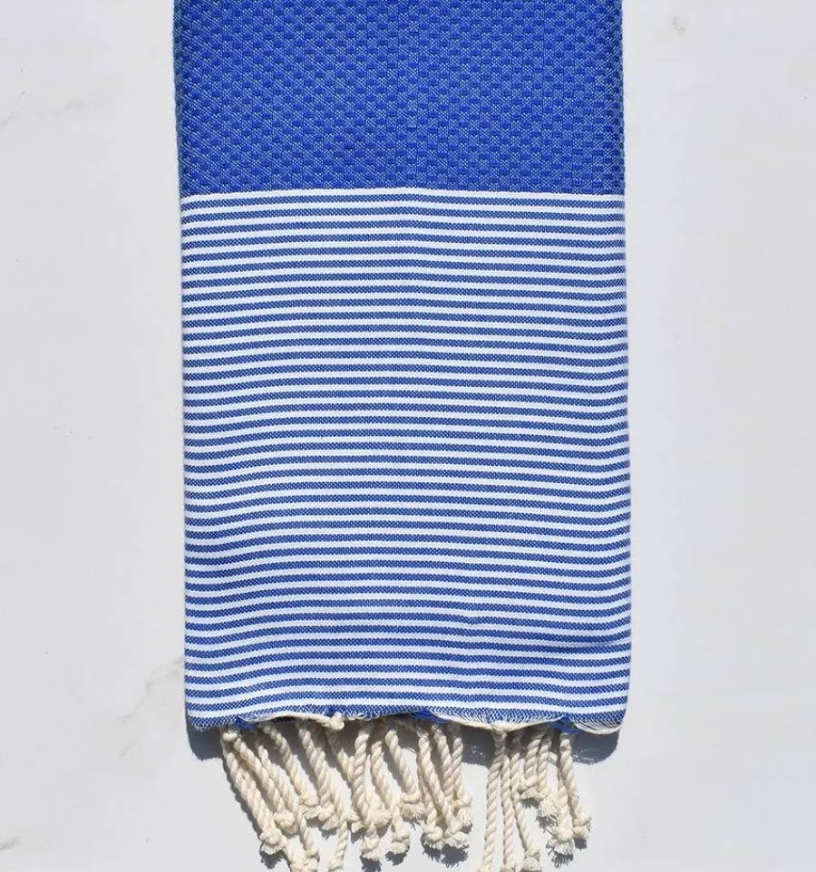 Fouta nid d'abeille bleu 100x200 cm - 100 % Coton - FOUTA TUNISIA