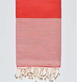 Serviette de plage nid d'abeille rouge Fouta Tunisia - 1 2