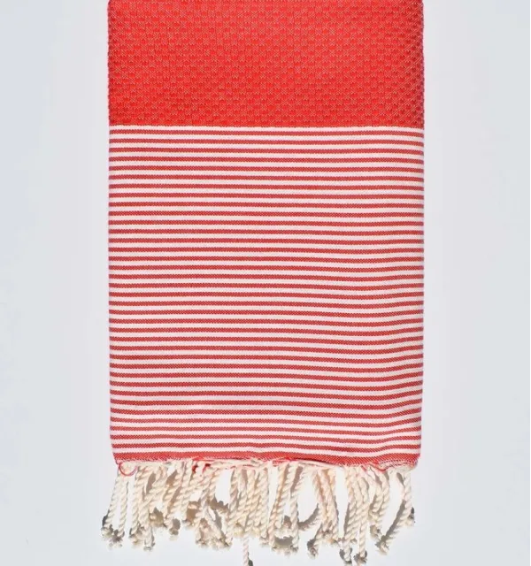 Serviette de plage nid d'abeille rouge 100x200 cm - 100 % Coton - FOUTA TUNISIA