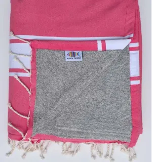 Fouta plate rose fraise doublée éponge gris Fouta Tunisia - 1 2