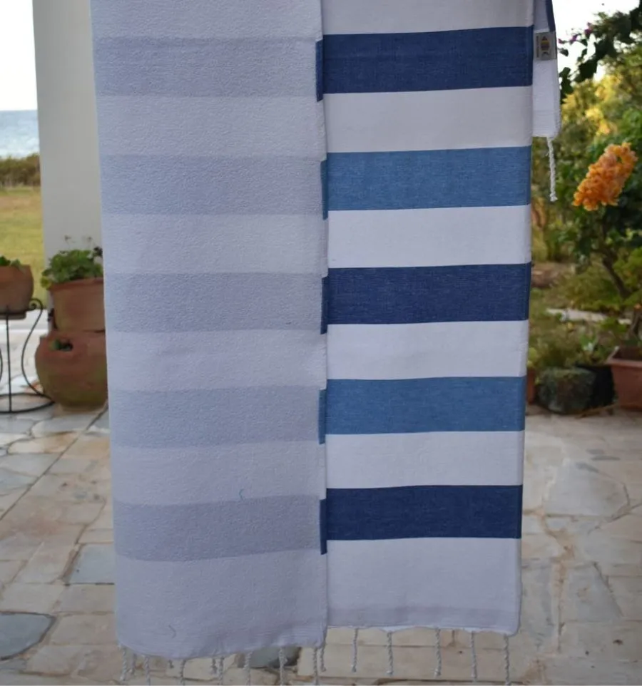 Fouta éponge voilier bleu et bleu roi - Fouta Absorbante