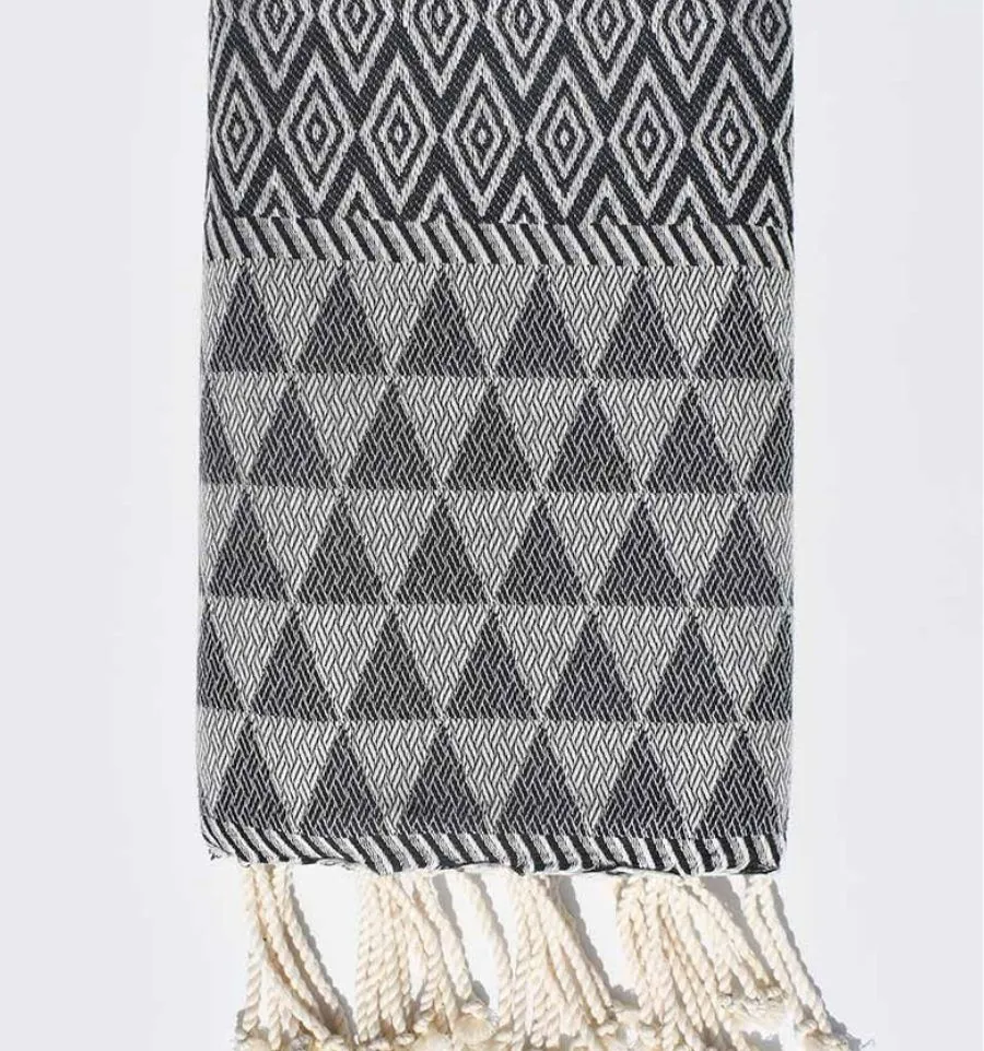 Fouta Jaquard Diamant gris foncé - FOUTA TUNISIA