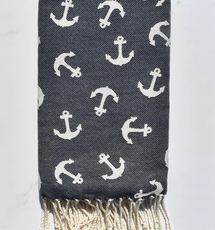 Fouta jacquard Ancre bleu nuit - FOUTA TUNISIA