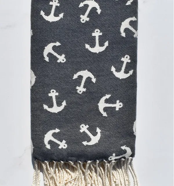 Fouta jacquard Ancre bleu nuit - FOUTA TUNISIA