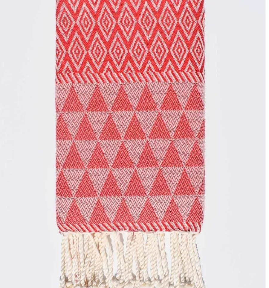 Fouta Jaquard Diamant rouge - FOUTA TUNISIA