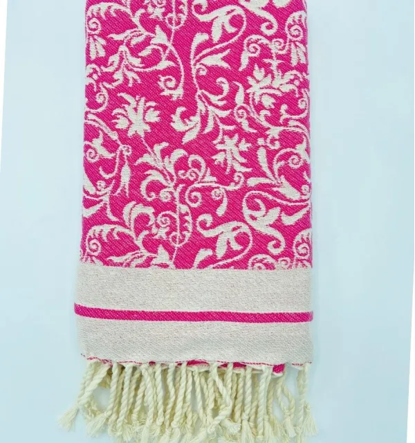 Fouta Versailles rose fuchsia - Serviette de plage rose - Accessoire décoratif