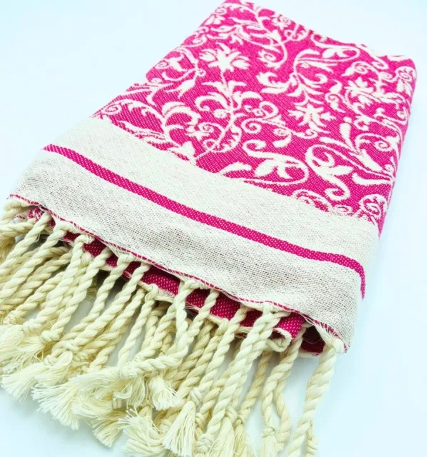 Fouta Versailles rose fuchsia - Serviette de plage rose - Accessoire décoratif