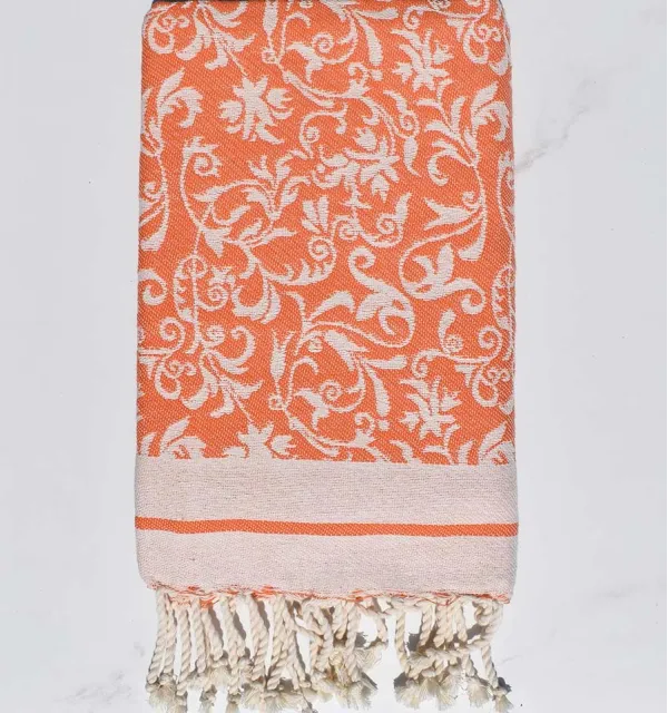 Fouta Versailles orange - Serviette de Plage et Accessoire Décoratif Élégant