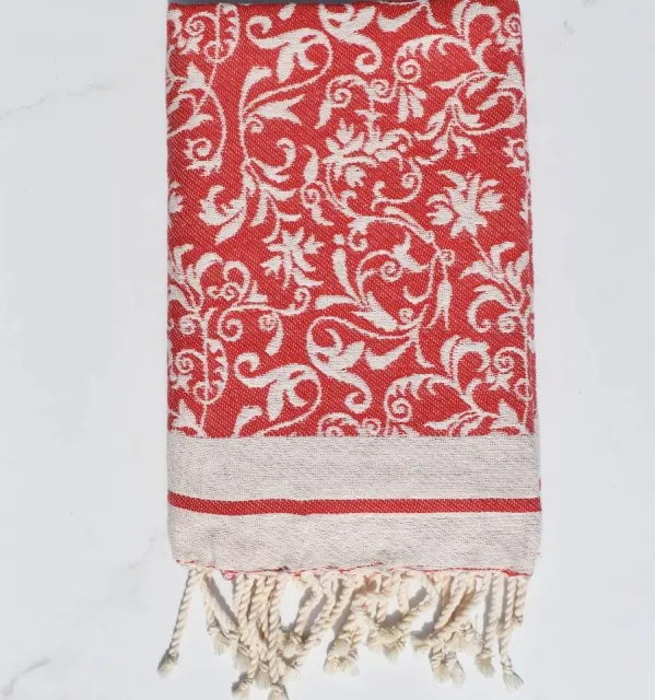 Fouta Versailles rouge - Serviette de plage - Fouta jacquard