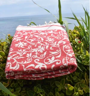 Fouta Versailles rouge - Serviette de plage - Fouta jacquard 2