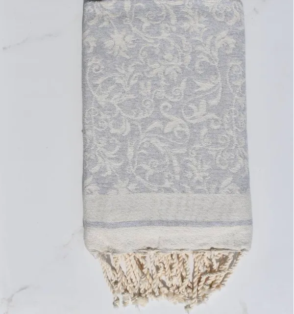 Fouta Versailles gris clair - Fouta coton absorbante, serviette plage, fouta décorative
