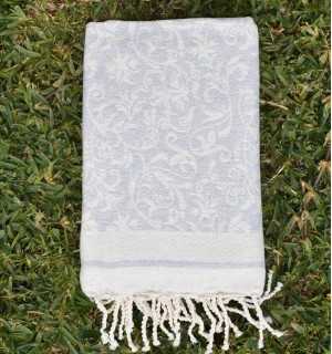 Fouta modèle Versailles gris clair - Fouta coton absorbante, serviette plage, fouta décorative 2
