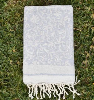Fouta Versailles gris clair - Fouta coton absorbante, serviette plage, fouta décorative 2