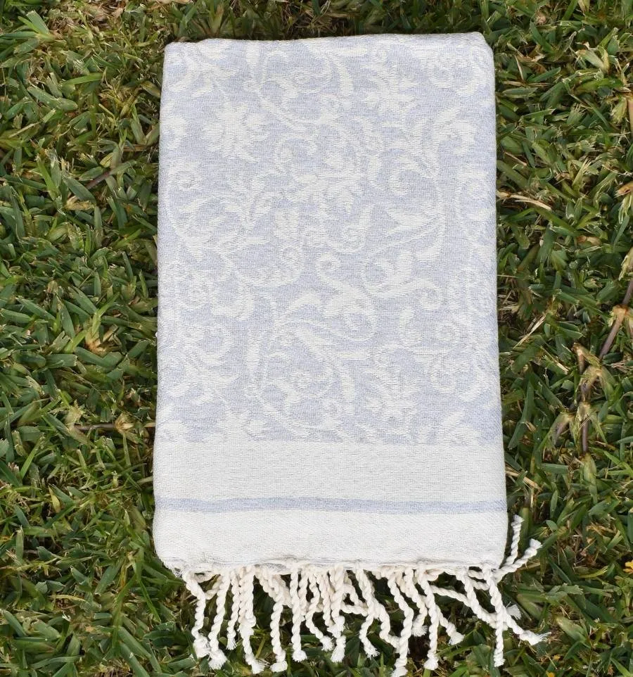 Fouta Versailles gris clair - Fouta coton absorbante, serviette plage, fouta décorative