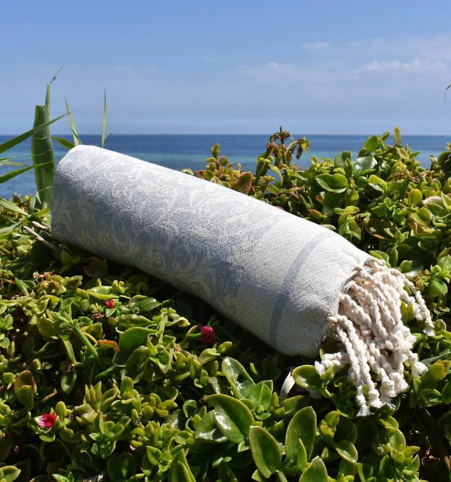 Fouta Versailles gris clair - Fouta coton absorbante, serviette plage, fouta décorative