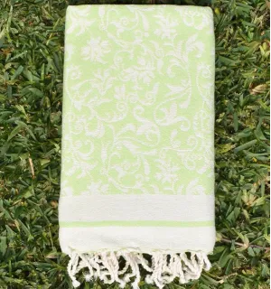 Fouta Versailles vert clair - Serviette absorbante en coton, serviette de plage, accessoire de plage 2