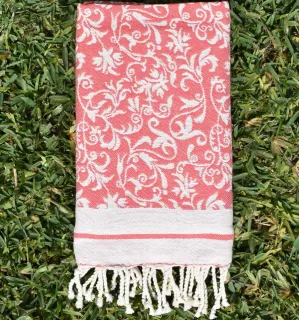 Fouta Versailles incarnadin - Fouta plage motif floral, Fouta jacquard, serviette de plage 2