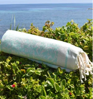 Fouta Versailles vert d'eau -Fouta jacquard - Serviette de plage 2