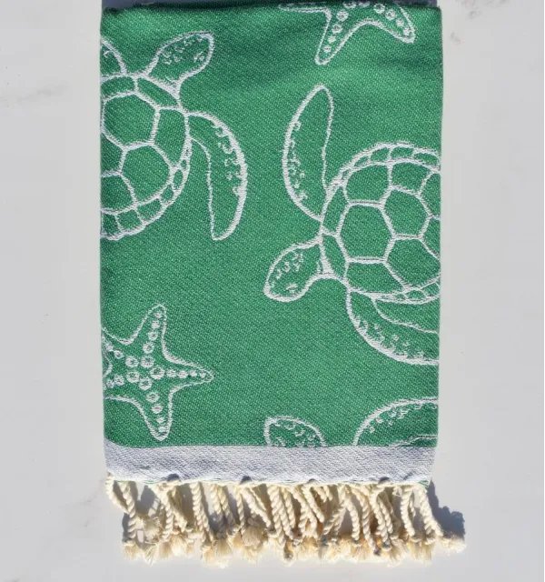 Fouta Seychelles Vert - Fouta motifs tortue - Fouta personnalisée