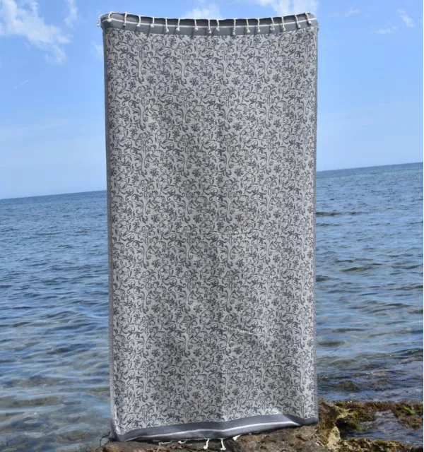 Fouta Versailles gris - Fouta plage motif floral, serviette plage, fouta jacquard élégante