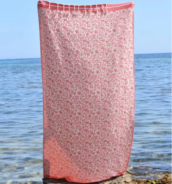 Fouta Versailles incarnadin - Fouta plage motif floral, Fouta jacquard, serviette de plage