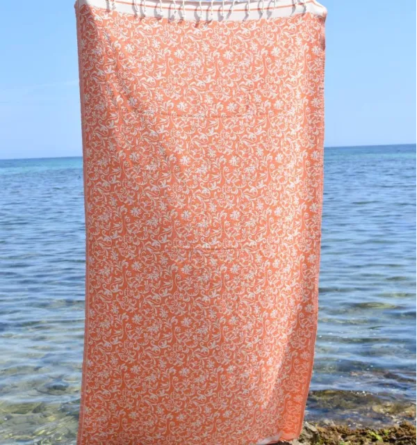 Fouta Versailles orange - Serviette de Plage et Accessoire Décoratif Élégant