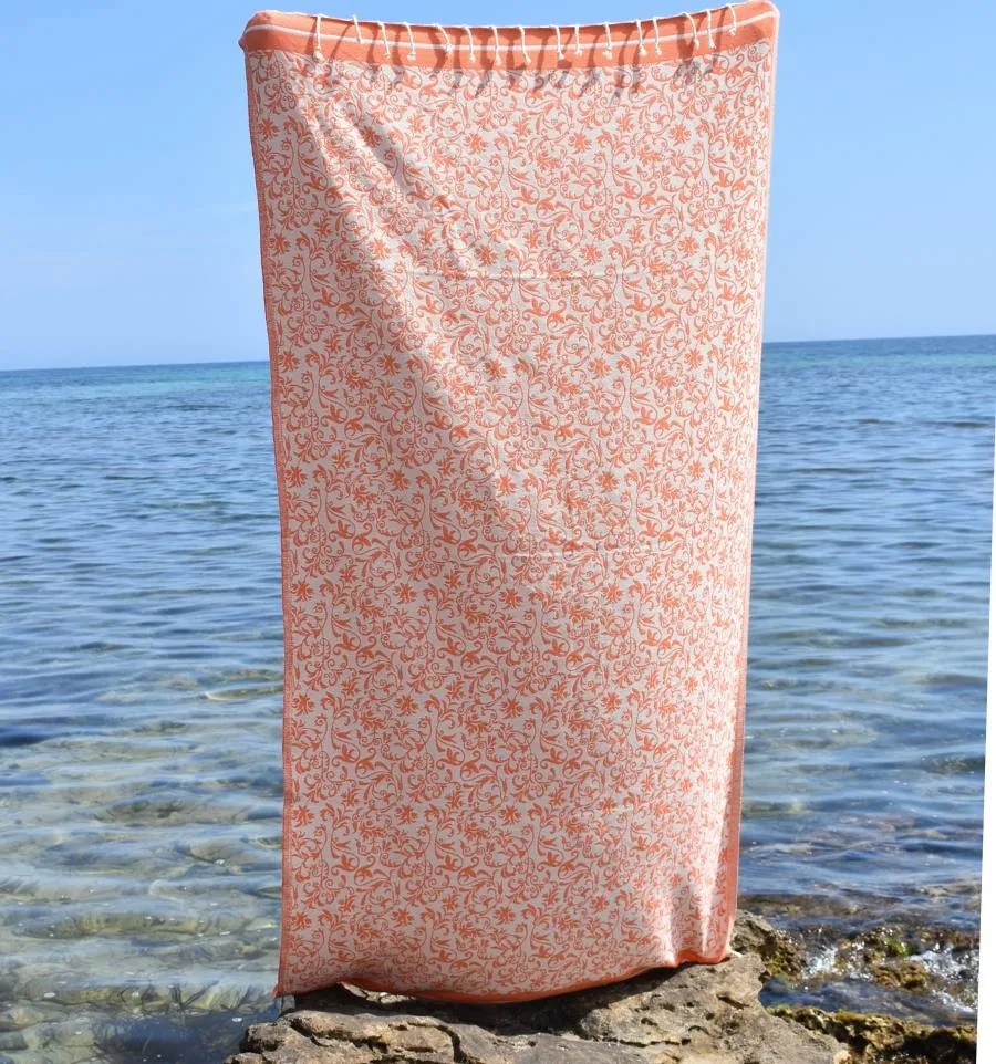Fouta Versailles orange - Serviette de Plage et Accessoire Décoratif Élégant