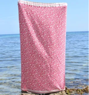 Fouta Versailles rose fuchsia - Serviette de plage rose - Accessoire décoratif