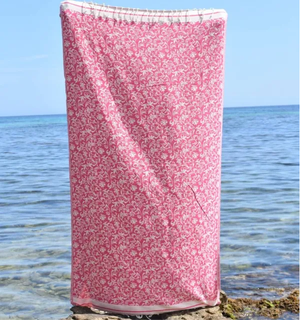 Fouta Versailles rose fuchsia - Serviette de plage rose - Accessoire décoratif