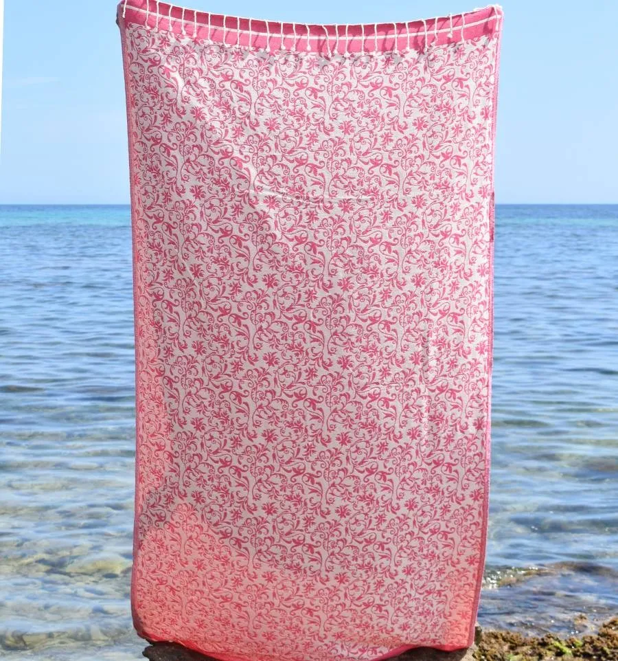 Fouta Versailles rose fuchsia - Serviette de plage rose - Accessoire décoratif