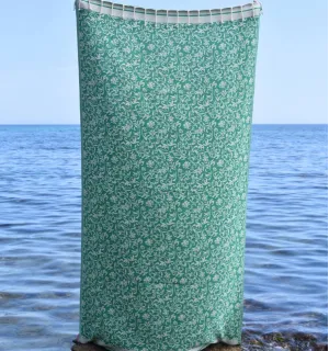 Fouta Versailles vert - Fouta plage motif floral, Serviette plage, Fouta jacquard élégante
