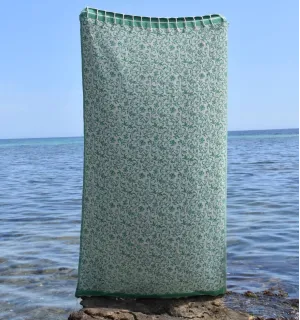 Fouta Versailles vert - Fouta plage motif floral, Serviette plage, Fouta jacquard élégante 2
