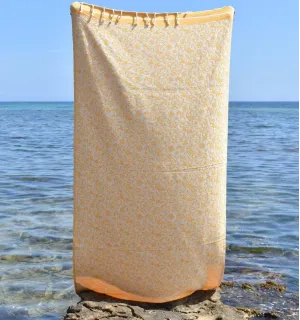 Fouta Versailles jaune foncé - Fouta fleurie en coton, Serviette absorbante 2