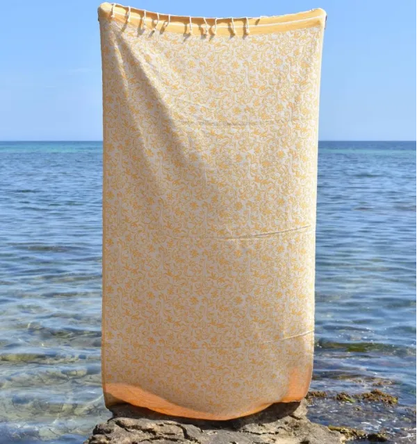 Fouta Versailles jaune foncé - Fouta fleurie en coton, Serviette absorbante
