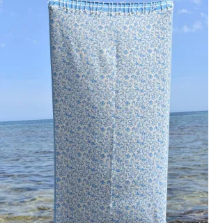 Fouta Versailles bleu azur - Fouta fleurie en coton, serviette de plage, serviette absorbante 2