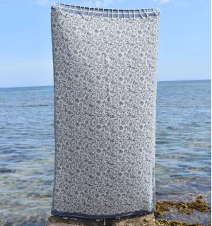 Fouta Versailles bleu bleuet - serviette plage en coton, fouta absorbante, fouta fleurie 2