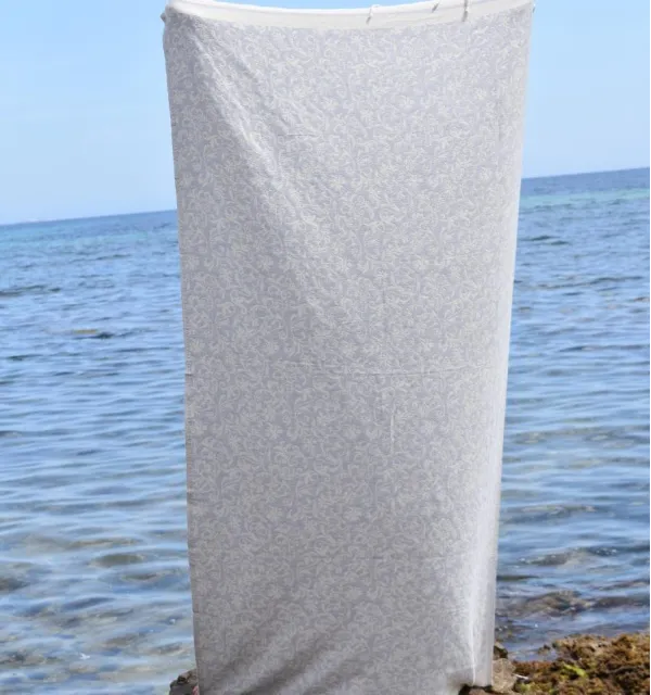Fouta Versailles gris clair - Fouta coton absorbante, serviette plage, fouta décorative