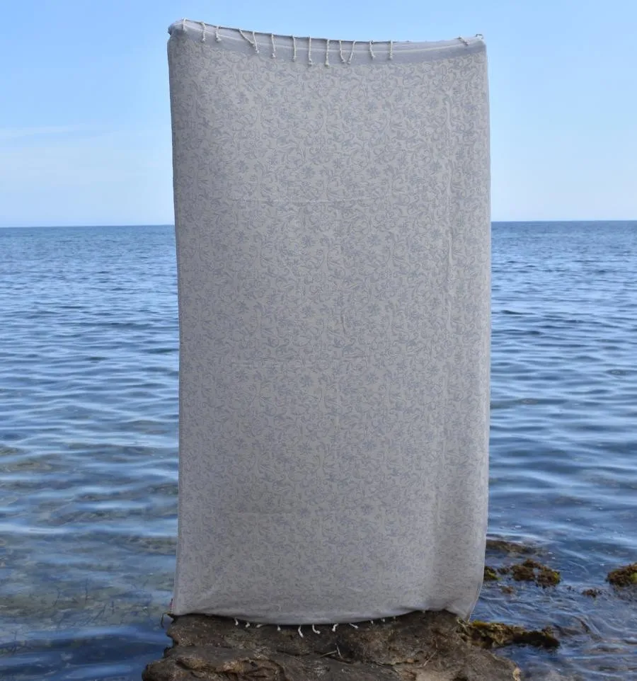 Fouta Versailles gris clair - Fouta coton absorbante, serviette plage, fouta décorative