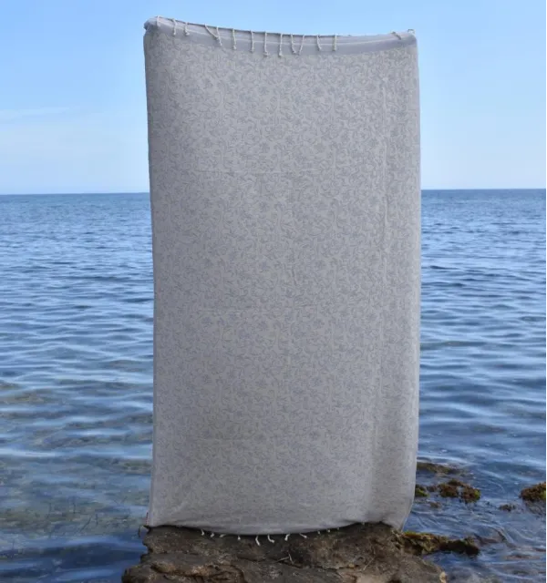 Fouta Versailles gris clair - Fouta coton absorbante, serviette plage, fouta décorative