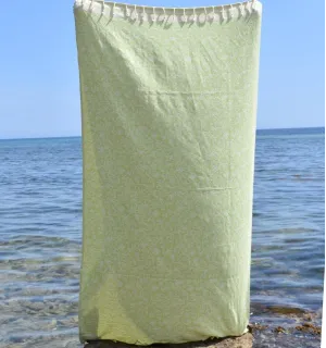 Fouta Versailles vert clair - Serviette absorbante en coton,  serviette de plage, accessoire de plage