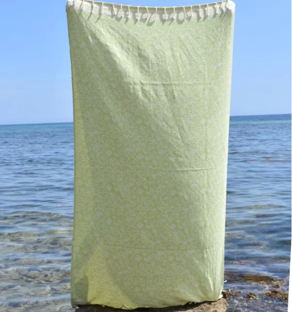 Fouta Versailles vert clair - Serviette absorbante en coton,  serviette de plage, accessoire de plage