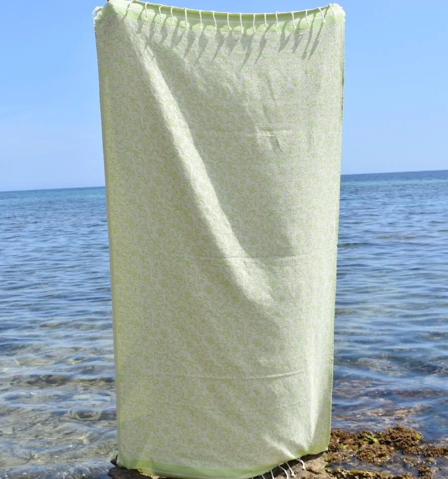 Fouta Versailles vert clair - Serviette absorbante en coton,  serviette de plage, accessoire de plage