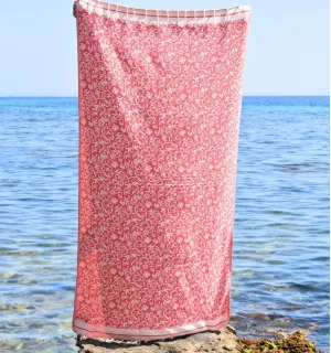 Fouta Versailles rouge - Serviette de plage - Fouta jacquard