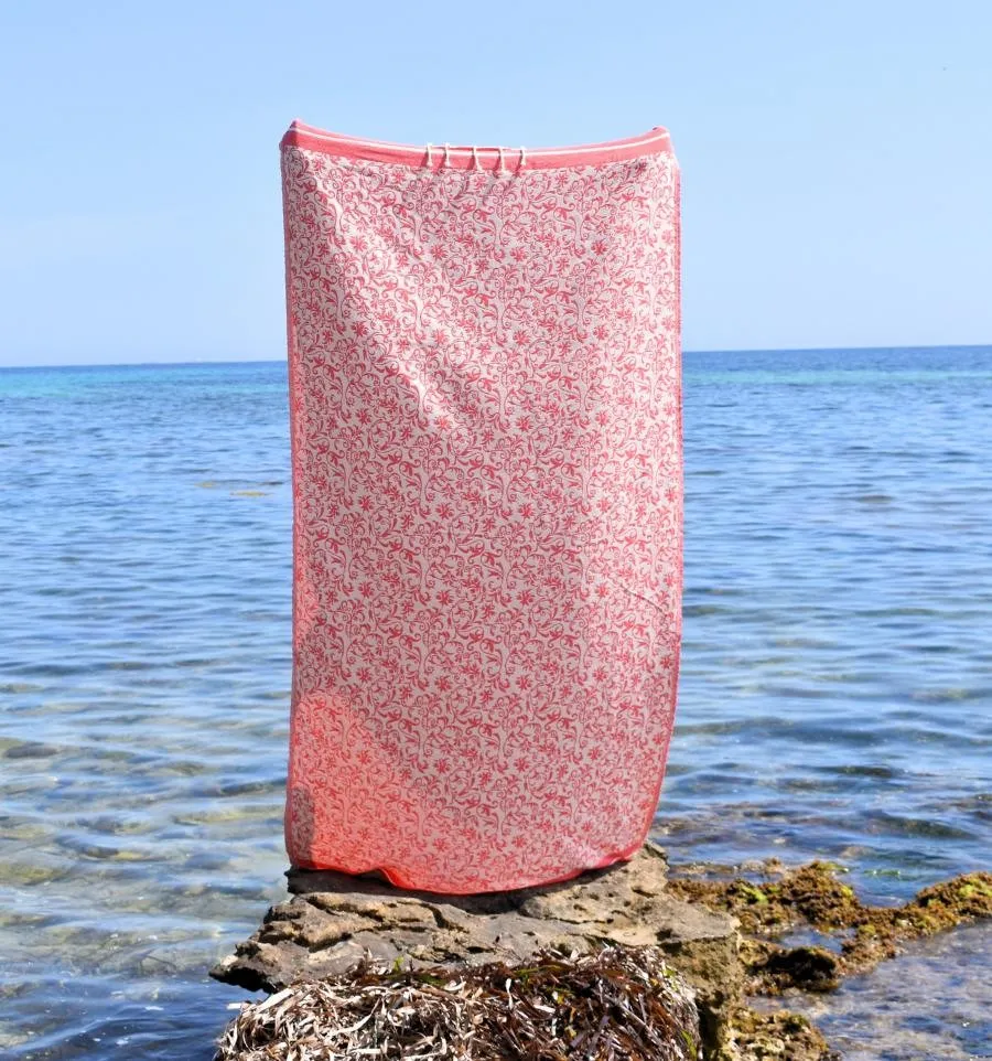 Fouta Versailles rouge - Serviette de plage - Fouta jacquard