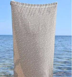 Fouta Versailles taupe - Fouta plage motif floral, serviette de plage, jeté fauteuil