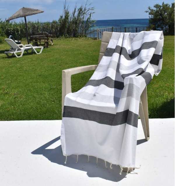 Fouta Monte Carlo gris anthracite - Fouta à rayures - Serviette de plage