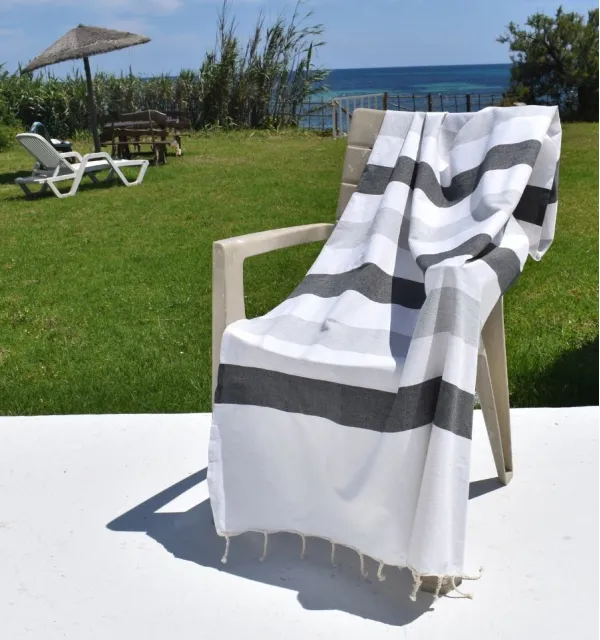 Fouta Monte Carlo gris anthracite - Fouta à rayures - Serviette de plage