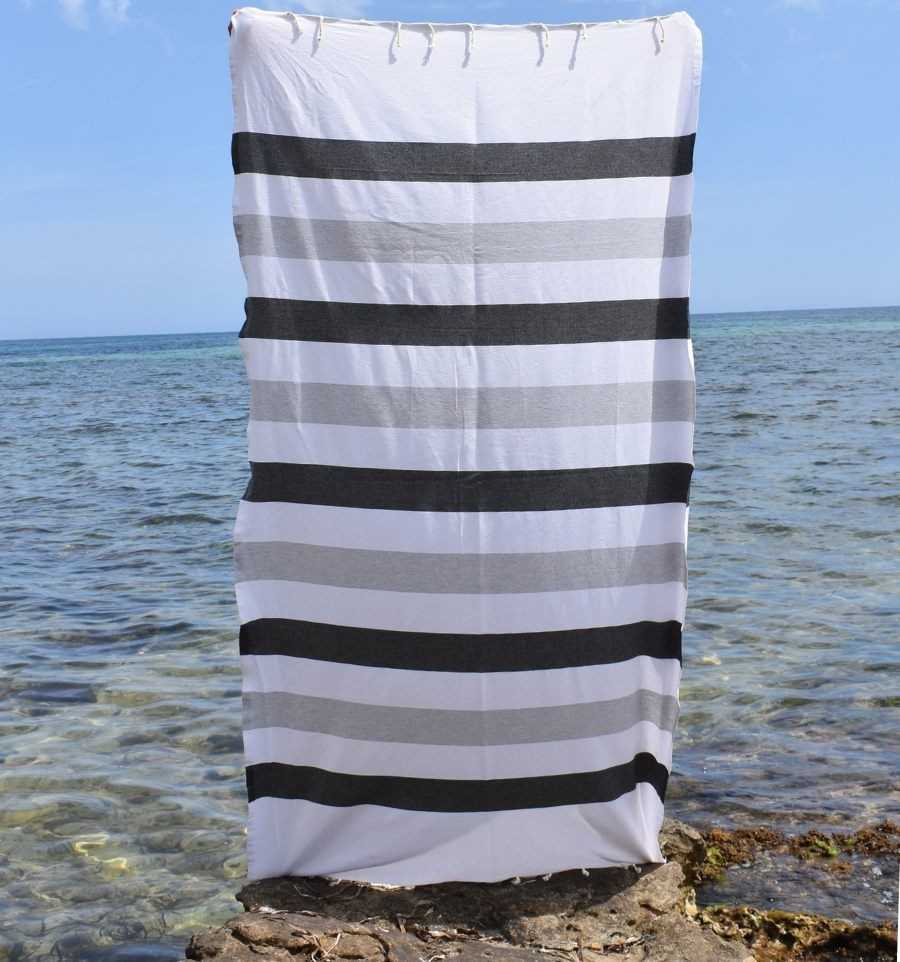 Fouta Monte Carlo gris anthracite - Fouta à rayures - Serviette de plage