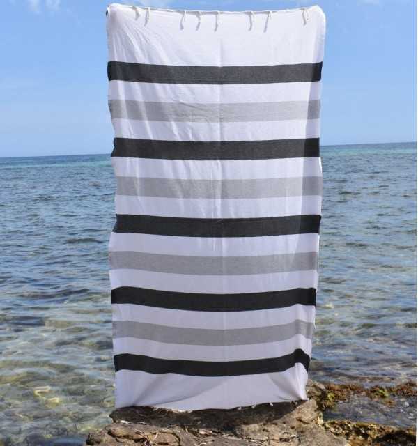 Fouta Monte Carlo gris anthracite - Fouta à rayures - Serviette de plage